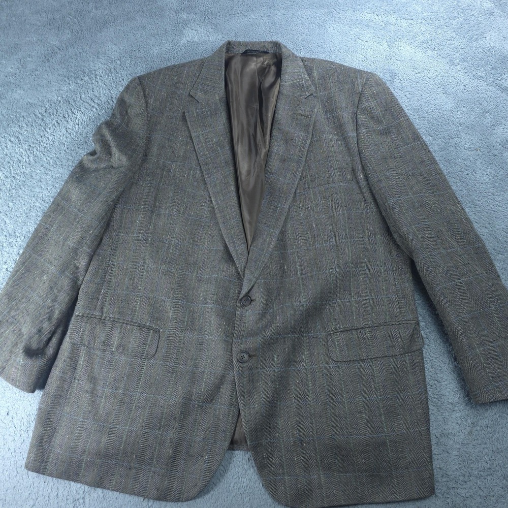 Vintage Burberrys Blazer Mens 50 Gray Herringbone Wool Sport Coat Made USA